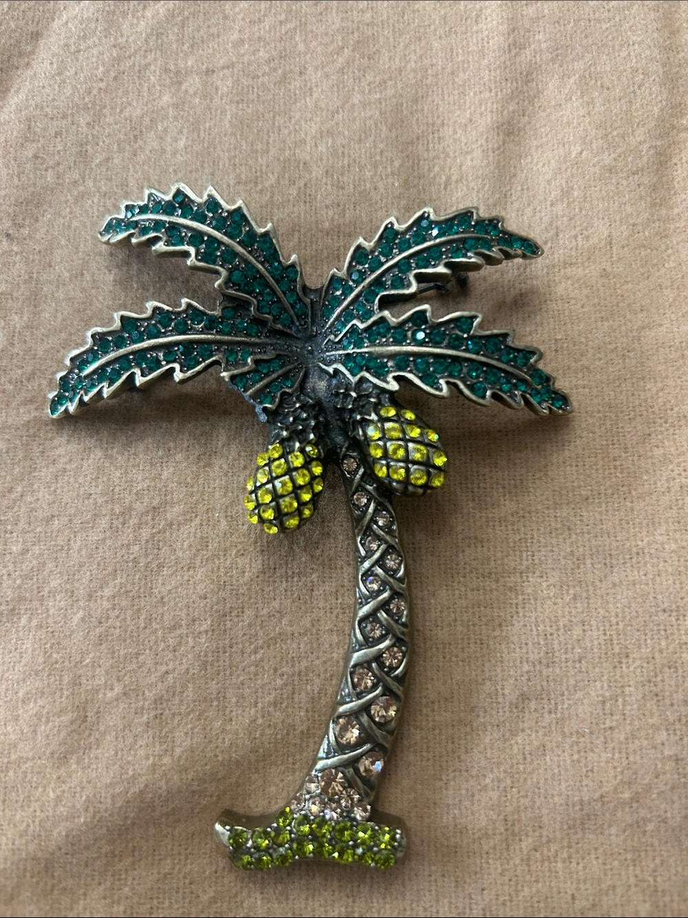 Tropical Palm Tree Brooch in Teal & Yellow